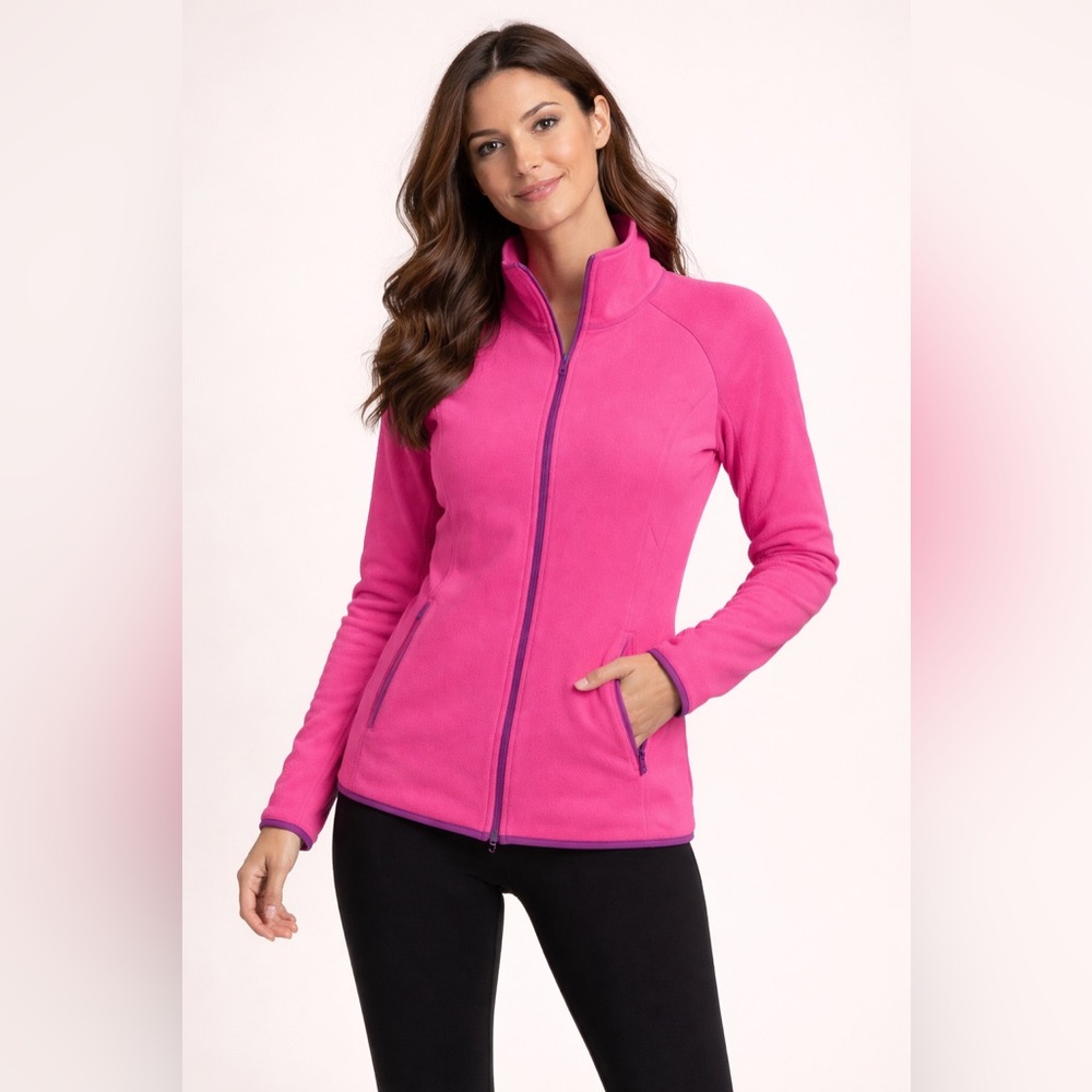 Xersion Soft Micro Fleece W/Jersey Hot Pink Zip Jacket Women’s Size M Sweatshirt
